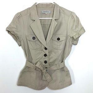GERARD DAREL Short Sleeve Khaki Blazer w/ Wrap Waist